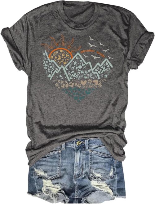 Women's Nature Camping Mountain Hiking Lovers Shirt Adventure Wild Outdoor Graphic Tees Tops