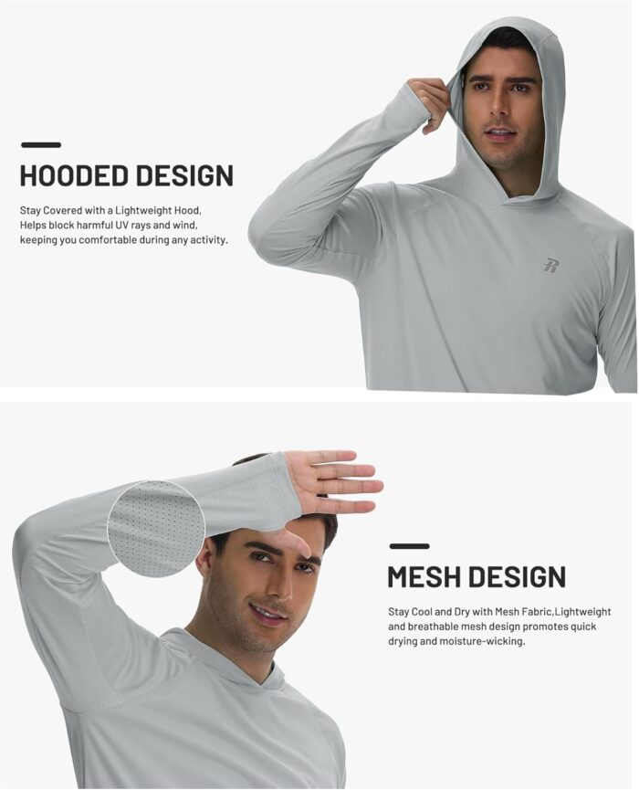 Runhit UPF 50+ Fishing Shirts for Men Long Sleeve Sun Protection Hoodie Lightweight Outdoor Workout Hiking Running Rash Guard - Image 2