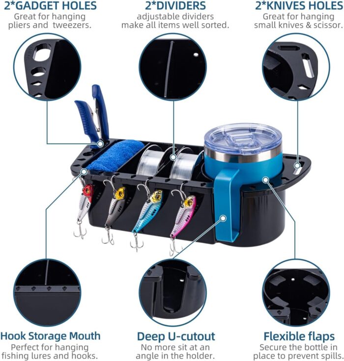 Boat Cup Holder, Boat Caddy Organizer, Multifunctional Boat Storage Organizer for Boat, Kayak, Pontoon, Bass Boat, Jon Boat - Fishing Tool Holder, Boat Fishing Accessories - Image 2