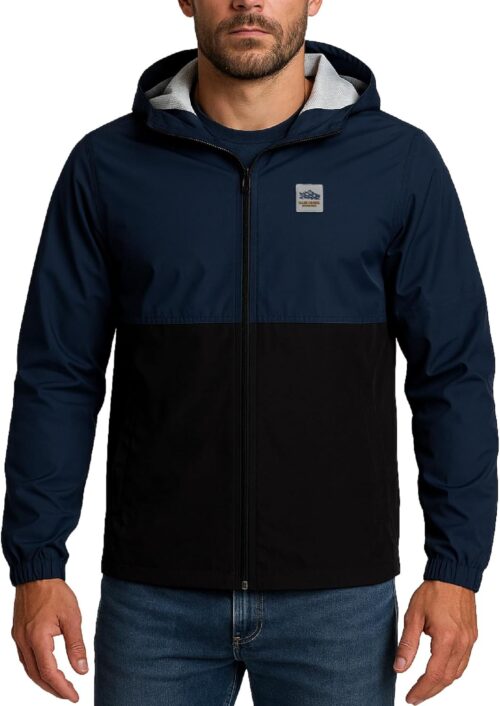 Bass Creek Outfitters Mens Windbreaker with Hood - Zip Up Mens Lightweight Jackets with Reflective Back Tape for Outdoor Work