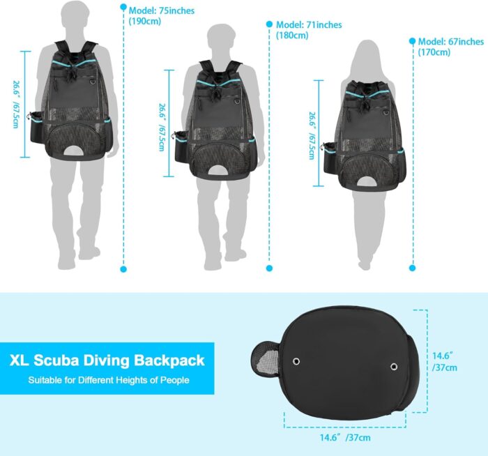 Fasrom Scuba Diving Bag, XL Mesh Dive Bag Backpack for Snorkeling Gear, Mask, Fins, Snorkel, with Shoe Compartment and Wet & Dry Separation, Black(Patent Design, Empty Bag Only) - Image 6