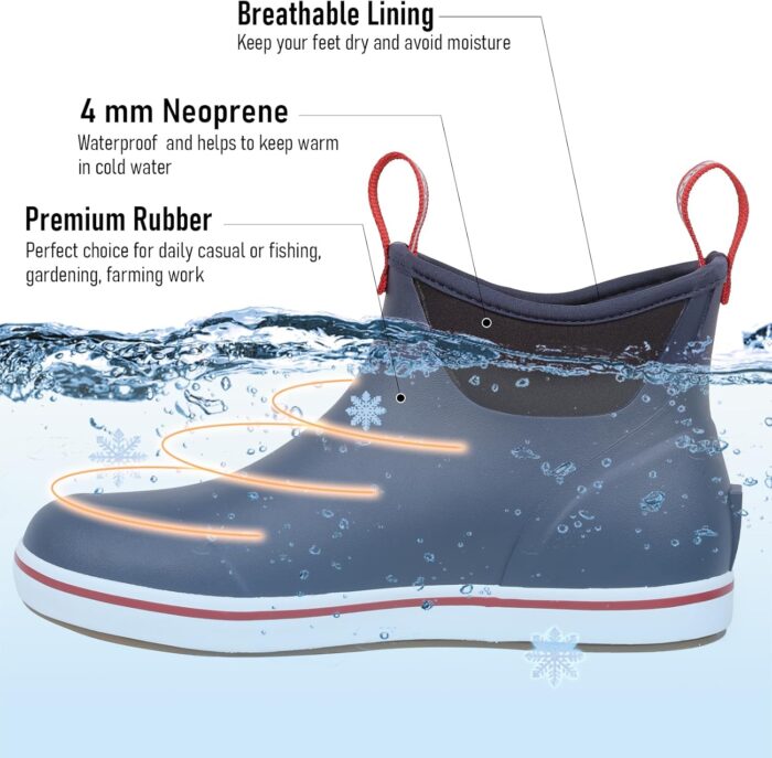 Men's Deck Boots Waterproof Anti-Slip Rubber Ankle Rain Shoes for Fishing Gardening Outing - Image 2