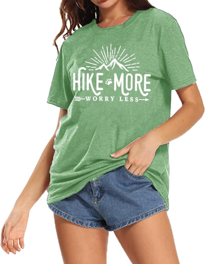 Hiking Shirt for Women Adventure Mountain Graphic Athletic Shirts Funny Hike More Worry Less Tee Tops - Image 3