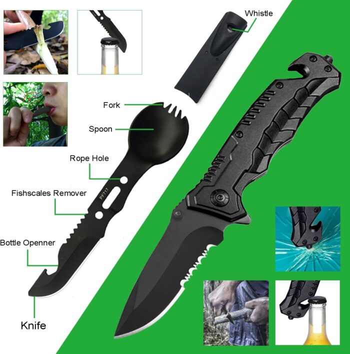 16pcs Emergency Survival Kit, Compact Survival Tactical Gear, Cool EDC Survival Tool for Cars, Camping, Hiking, Hunting, Fishing, Adventure Accessorie for Men Husband Dad Friend - Image 4