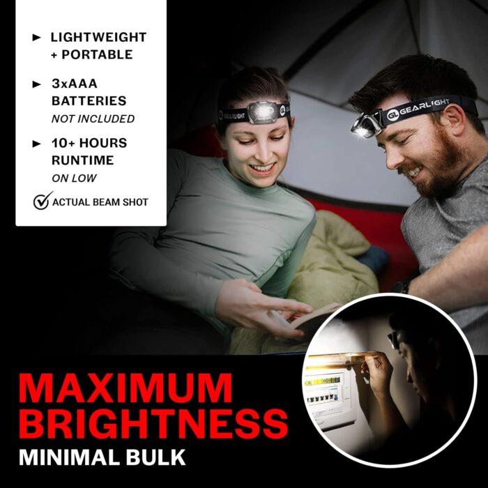GearLight 2Pack LED Headlamp - Outdoor Camping Head Lamps with Adjustable Headband - Lightweight Battery Powered Bright Flashlight Headlight with 7 Modes and Pivotable Head and Red Light - Image 6