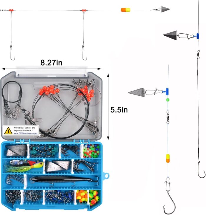 Surf Fishing Tackle Kit Ocean Saltwater Fishing Lures Surf Fishing Gear Fish Finder Rigs Pompano Rig Pyramid Sinker Weight Fishing Hooks Swivels Various Accessories - Image 6