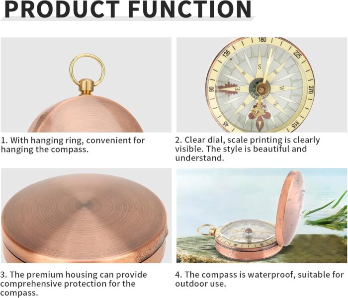 Metal Compass Pocket Watch Compass Portable Flip Compass with Hanging Loop Suitable for Camping Hiking and Boating - Image 6