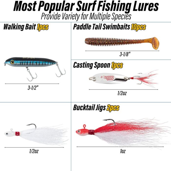 Dr.Fish 269 Pieces Surf Fishing Tackle Box Kit, Saltwater Ocean Beach Fishing Gear Supplies, Lure&Rig Accessories, Bucktail Jigs Saltwater Lures Walking Bait Surf Casting Pyramid Sinkers - Image 2