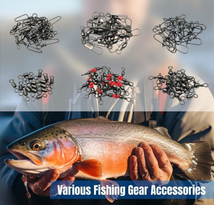 110Pcs Strong Fishing Snap Swivels Kit, Include Rolling Barrel Swivels, Premium 3 Ways Fish Line Connector with Snaps Clips, Fishing Terminal Accessories Tackle Box for Lures Sinkers - Image 6