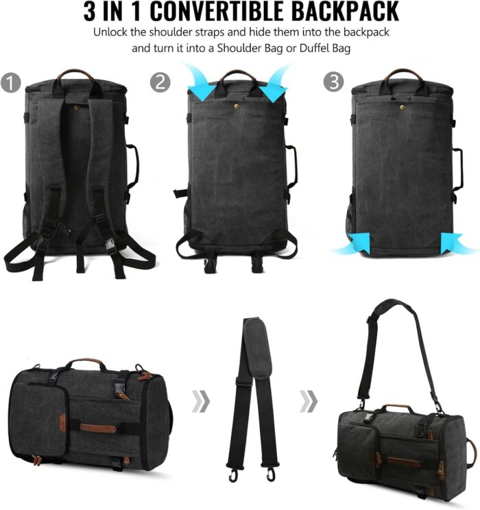 G-FAVOR Travel Backpack for Men, 40L Flight Approved Carry On Backpack, Water Resistant Canvas Weekender with 17.3" Laptop Sleeve, Convertible Duffel Bag for Airplane, Business & Travel - Image 3