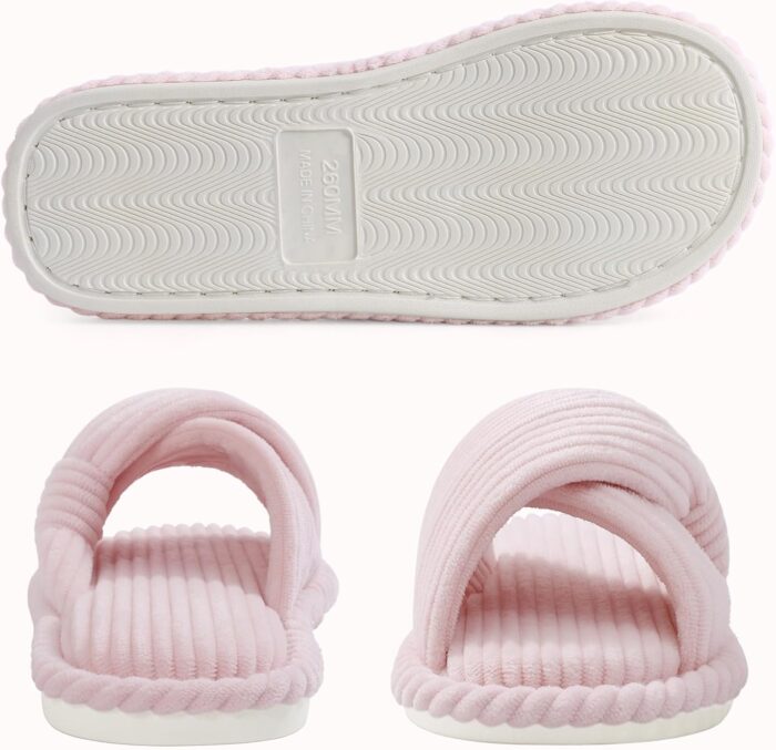 Evshine Summer House Slippers for Women Corduroy Cross Bow Indoor Slippers Open Toe Slip On Bedroom Shoes with Memory Foam - Image 5