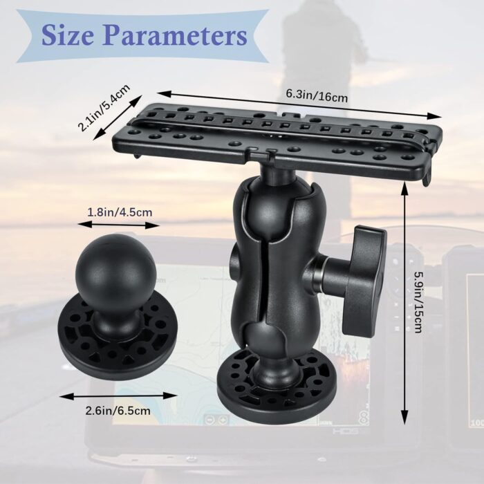 Fish Finder Mount Base, Universal 360° Rotation Ball-Mount Fish Finder Bracket, Nylon & Stainless Steel Electronic Fish Finder Holder for Marine Boat Kayak Pontoon Canoe Helix Garmin, 4*Srews, 4*Nuts - Image 5