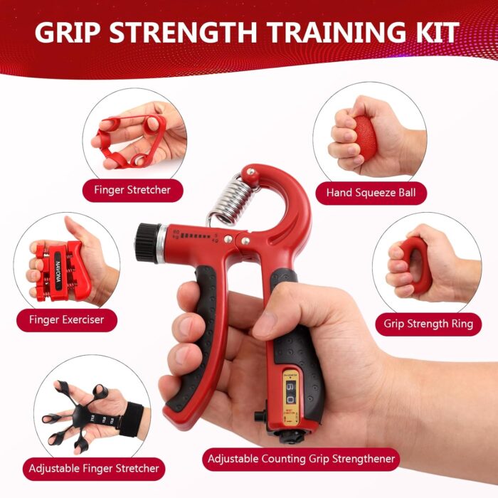 13 PCS Grip Strength Trainer Kit, Hand Gripper Strengthener, Forearm Strengthener, Finger Strengthener, Finger Exerciser, Stress Relief Ball, Forearm Workout Ring for Muscle Building and Injury Recover - Image 2