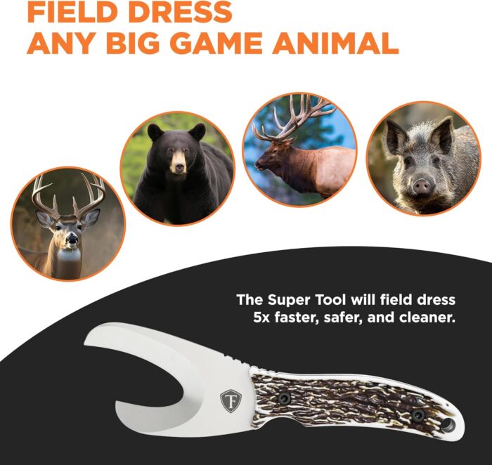 Field Dressing Kit | 4-in-1 Super Tool with Sheath & Sharpener | Skinning Knife for Hunting | Gut Hook | Deer Hunting Knife Set | Stag - Image 6