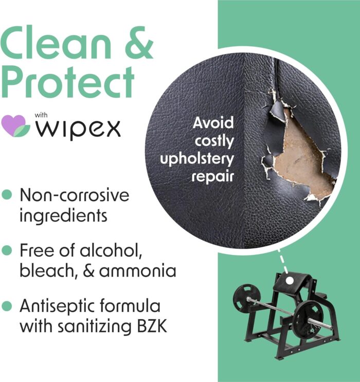 Wipex Yoga Mat Cleaner Gym Wipes - Plant-Based Lemongrass, Eucalyptus & Vinegar Wipes for Fitness Equipment & All Purpose Gym Cleaning - Safe for Peloton Bikes & Treadmills - 400 Count - Image 2