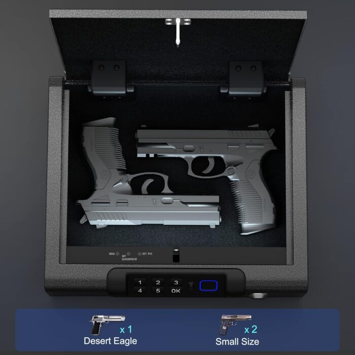 Biometric Gun Safe for Pistols 3-Ways unlock Fingerprint Digital PIN Key Unlock Handgun Safe with Sound, Lock box for Cloakroom living room Bedroom Nightstand and Car BILLCONCH - Image 5