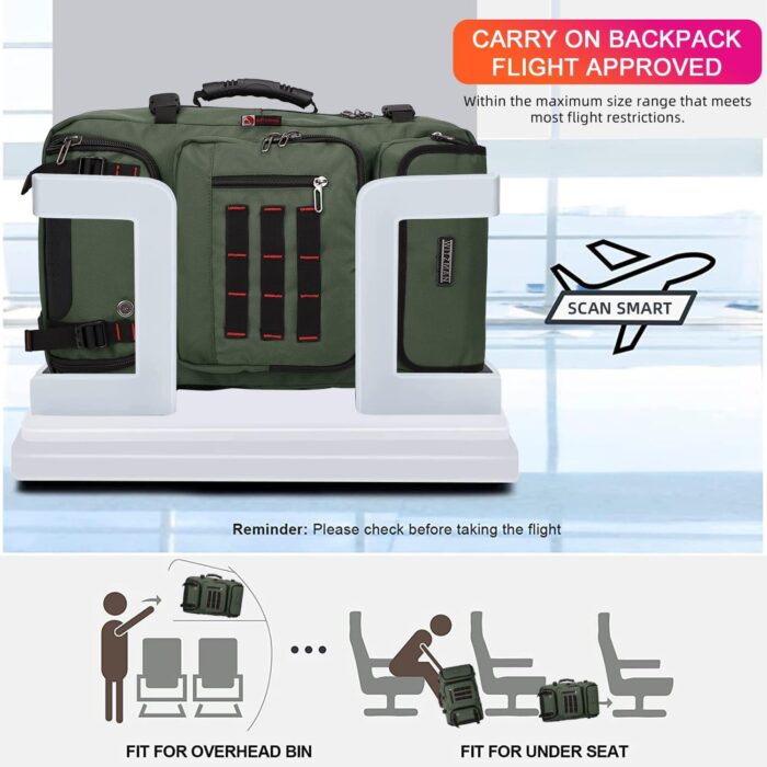 WITZMAN Carry on Travel Backpack for Men Airline Approved Convertible Nylon Duffle Backpack Luggage Bag (B682 Army Green) - Image 8