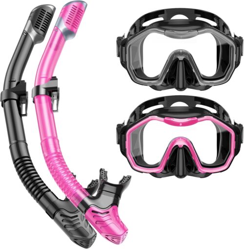 Snorkeling Gear for Adults Kids, Dry-Top Snorkel Set, 180°Panoramic Wide View Diving Mask Breathing Freely Snorkel Mask for Snorkeling Scuba Diving Swimming Travel