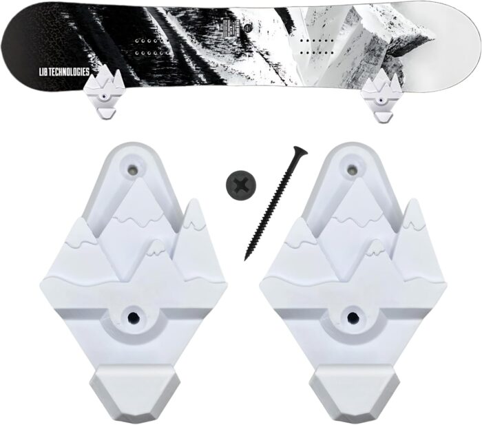 Snowboard Wall Mount Storage – Damage-Free Snowboard Hanger, Hook to Securely Store Gear, Hang and Display Snow Boards and Gloves, Gear Organizer (True White)