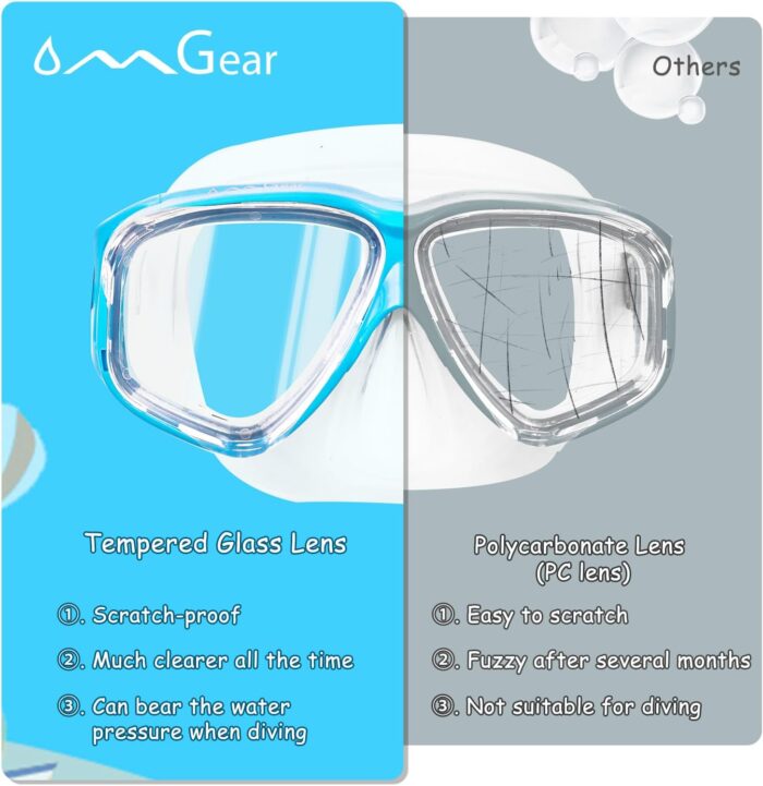 OMGear Swim Mask Dive Goggles Swimming Goggles with Nose Cover Snorkeling Gear Junior Adult Snorkel Mask for Scuba Diving Spearfishing Neoprene Strap Impact Resistance - Image 5