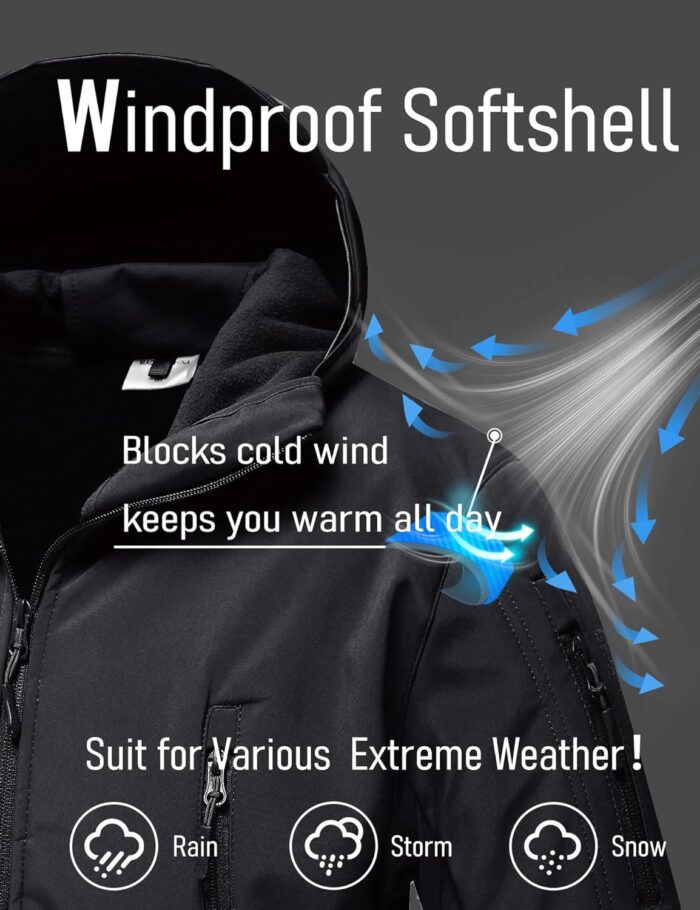 MAGCOMSEN Men's Tactical Jacket 7 Pockets Performance Fleece Lined Water Resistant Soft Shell Winter Coats - Image 5