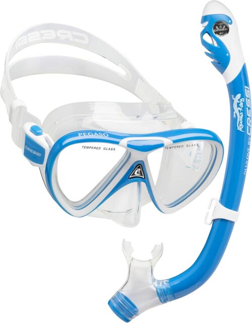 Cressi Snorkeling Silicone Set (mask & Dry Snorkel) for Kids Aged 5 to 15 Year Old - Pegaso & Iguana Dry: Designed in Italy