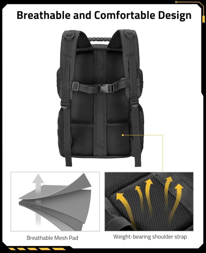 CVLIFE Tactical Range Backpack with Removable Divider, Gun Cases Bag with 4 Pistol Carrying Cases for Handgun and Ammo, Large Military Molle Assault Pack Rucksack for Shooting Hunting, Black - Image 5