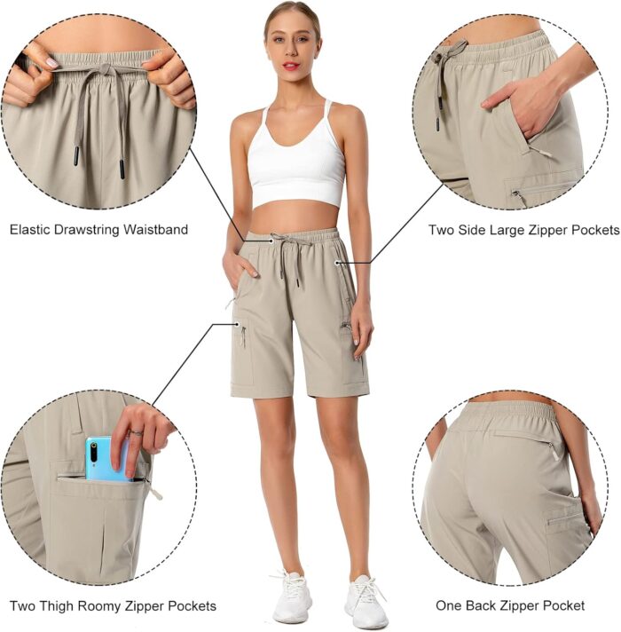 Women's Lightweight Hiking Cargo Shorts Quick Dry Athletic Shorts for Camping Travel Golf with Zipper Pockets Water Resistant - Image 5