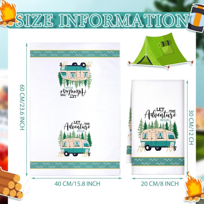 Set of 6 Camping Kitchen Towels White Absorbent Dishcloth Bonfire Tent Car Tea Towels 24 x 16 Inches with Funny Sayings Novelty Gifts for Campers Happy Camper Camping Accessories for Rv Campers - Image 3