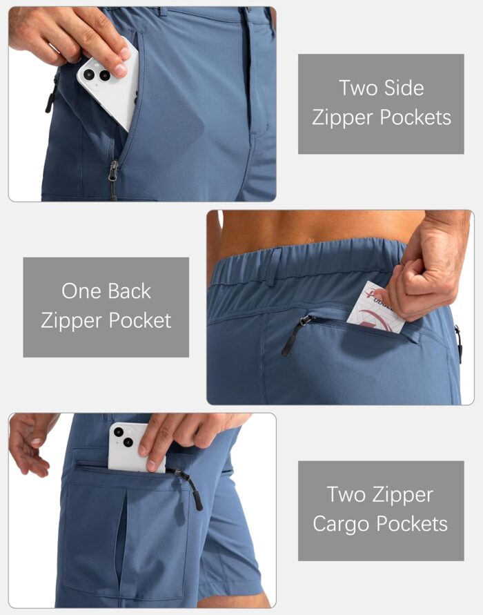 Pudolla Men's Hiking Cargo Shorts 9" Lightweight Outdoor Work Shorts for Men Travel Golf Camping Casual with 5 Zipper Pockets - Image 4