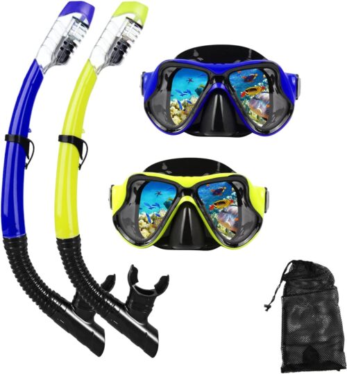 Snorkeling Gear for Adults Snorkel mask Set Scuba Diving mask Dry Snorkel Swimming Glasses Swim Dive mask Nose Cover Youth Diving