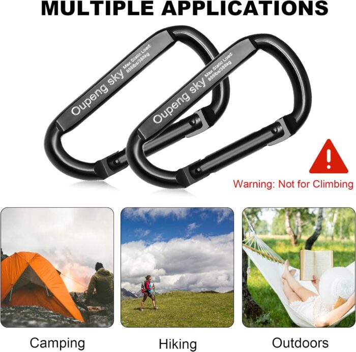 Carabiner Clip, 855lbs,3" Iron Heavy Duty Caribeaners for Hammocks, Camping Accessories,Hiking,Keychains,Outdoors and Gym etc,D Shaped Spring Hook Small Carabiners for Dog Leash,Harness and Key Ring. - Image 4