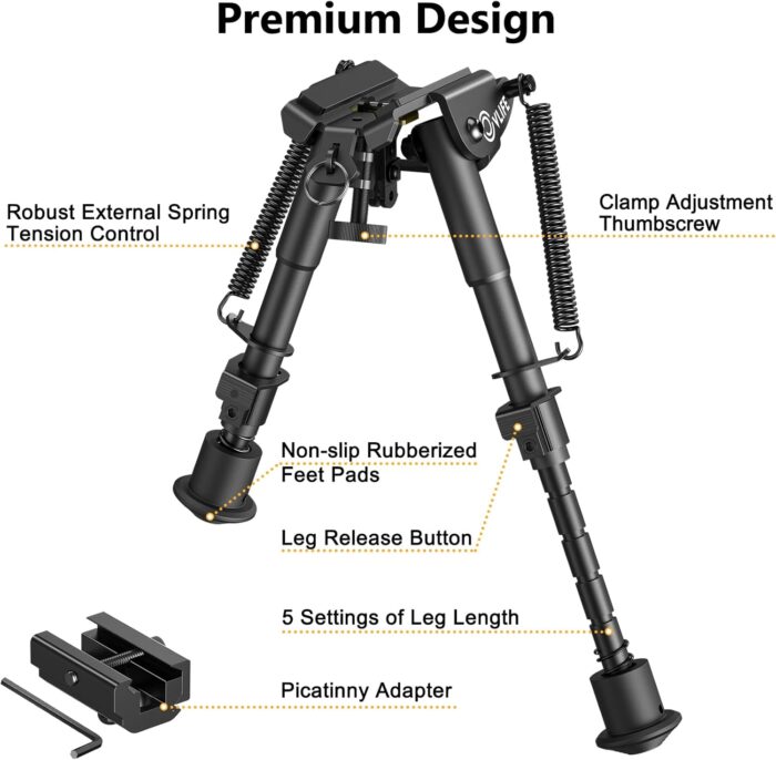 CVLIFE 6-9 Inches Picatinny Bipod Adjustable Spring Return with Picatinny Adapter - Image 4