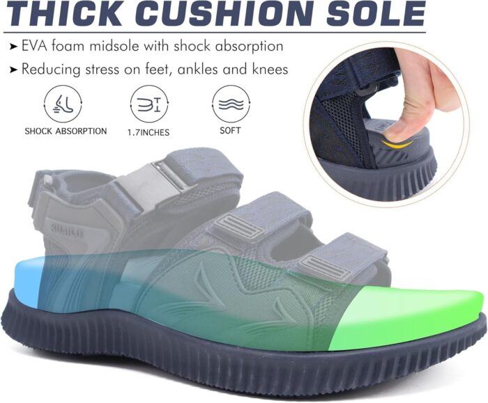 KuaiLu Mens Hiking Sandals with Arch Support Orthopedic Walking Recovery Sandals for Plantar Fasciitis Open Toe Summer Athletic Sport Comfortable Cushion Breathable Outdoor Water Sandals Size7-13 - Image 4