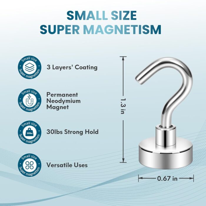 Neosmuk Magnetic Hooks,30lb+ Heavy Duty Earth Magnets with Hook for Refrigerator, Extra Strong Cruise Hook for Hanging, Magnetic Hanger for Cabins, Grill (Silver White, Pack of 10) - Image 5