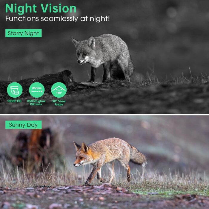 Trail Camera 4K 64MP WiFi Solar Game Camera, 5000mAh Forever Power, 64GB Memory Card and Ip67 Waterproof Night Vision Trail Cam for Outdoor Wildlife Detection, Monitoring Trail Cameras - Image 6