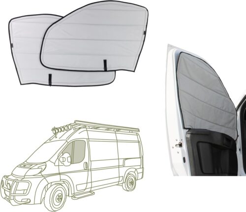 VanEssential Insulated Blackout Front Door Window Covers Designed for RAM Promaster Van Years 2014 to Current Model (Pair) - Cool Gray