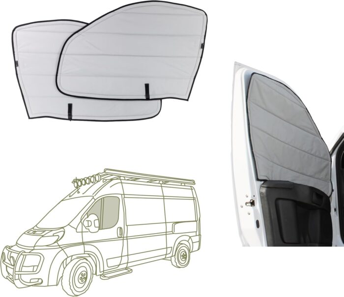 VanEssential Insulated Blackout Front Door Window Covers Designed for RAM Promaster Van Years 2014 to Current Model (Pair) - Cool Gray