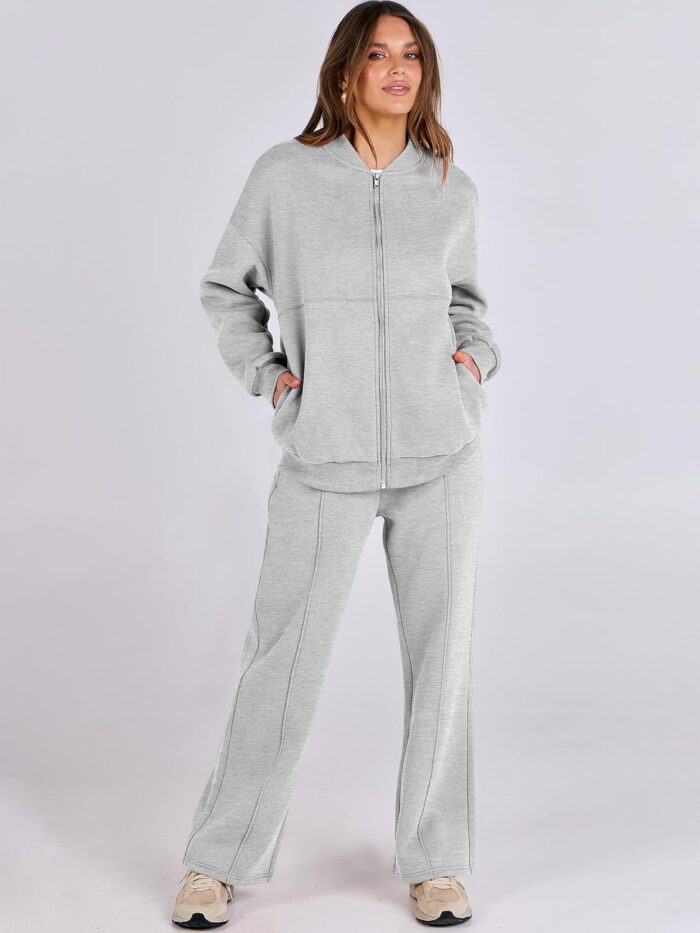 ANRABESS Women 2 Piece Outfits Lounge Set Oversized Zip Up Sweatshirt Jacket Sweatpant Matching Sweat Sets Winter Sweatsuits - Image 6