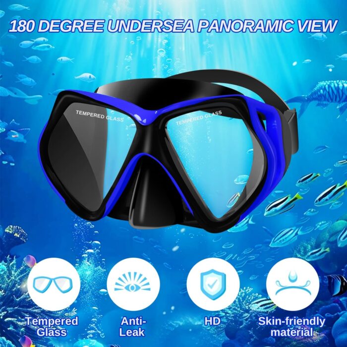 Snorkeling Gear for Adults, Dry Snorkel Kit, Anti-Leak Diving Mask and Dry Snorkel,180° Panoramic View Scuba Mask with Tempered Glass Lens for Diving, Snorkeling, Swimming - Image 2