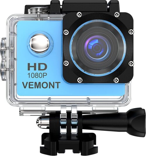 VEMONT Action Camera, 1080P 12MP Sports Camera Full HD 2.0 Inch Action Cam 30m/98ft Underwater Waterproof Camera with Mounting Accessories Kit