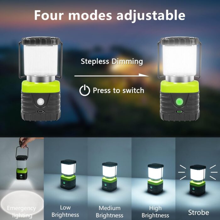 3PCS 6500K White Light LED Camping Lantern Rechargeable 1000LM, 4500mAh Power Bank, Flashlight for Hurricane Emergency, Hiking, IP44 Waterproof Lantern(Black) - Image 2