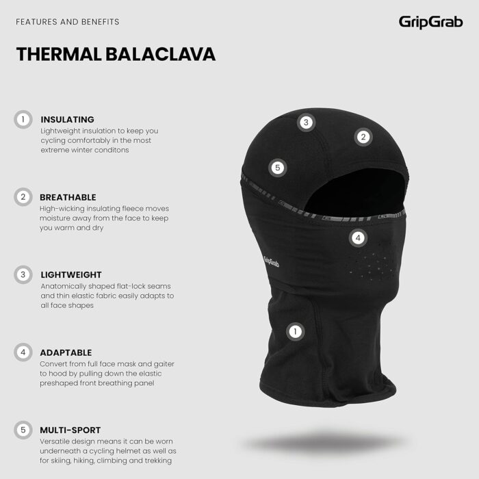 GripGrab Thermal Winter Cycling Balaclava Warm Soft Full Face-Mask Bike Fleece Hat Scarf Headwear for Men Women Kids - Image 2