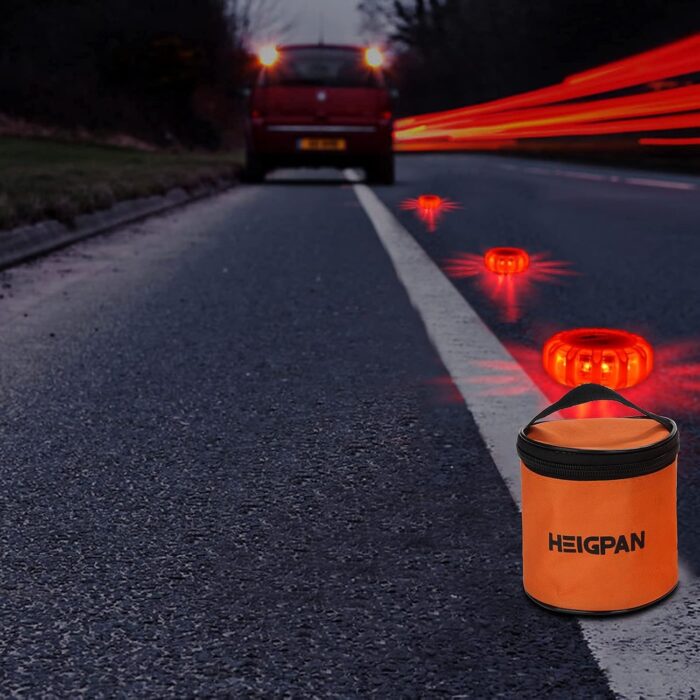 GP903 LED Road Flares Safety Flashing Warning Lights, Magnetic Base Hook Carrying Bag 9 Flash Modes, for Car Truck Boat 3Pack(Batteries not Included) Orange - Image 7
