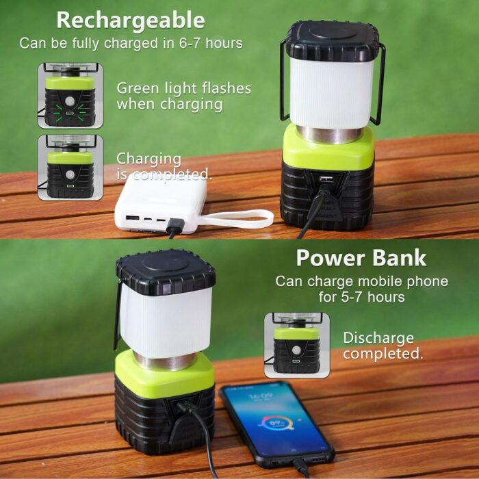 3PCS 6500K White Light LED Camping Lantern Rechargeable 1000LM, 4500mAh Power Bank, Flashlight for Hurricane Emergency, Hiking, IP44 Waterproof Lantern(Black) - Image 6