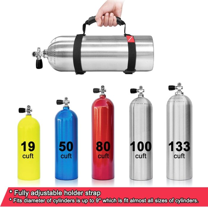 Scuba Diving Tank Carrier, Heavy-Duty Webbing 316 Stainless Steel Adjustable Tank Holder Air Cylinder Carrier Strap with Ergonomic Handle, Non-Slip Pad, and Dive Flag Design Black - Image 6
