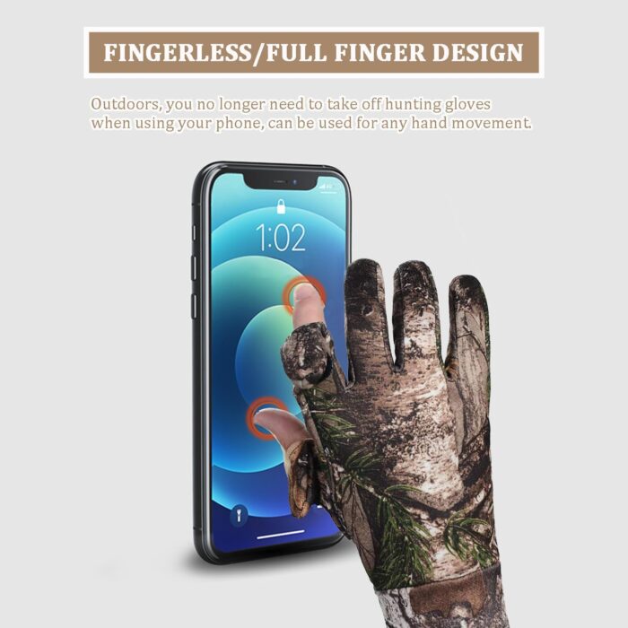 Camouflage Hunting Gloves, Lightweight Anti-Slip Full Finger Fingerless Touchscreen Camo Gloves Outdoor Tactical Hunting Gear Archery Accessories for Turkey Fishing Airsoft - Image 4