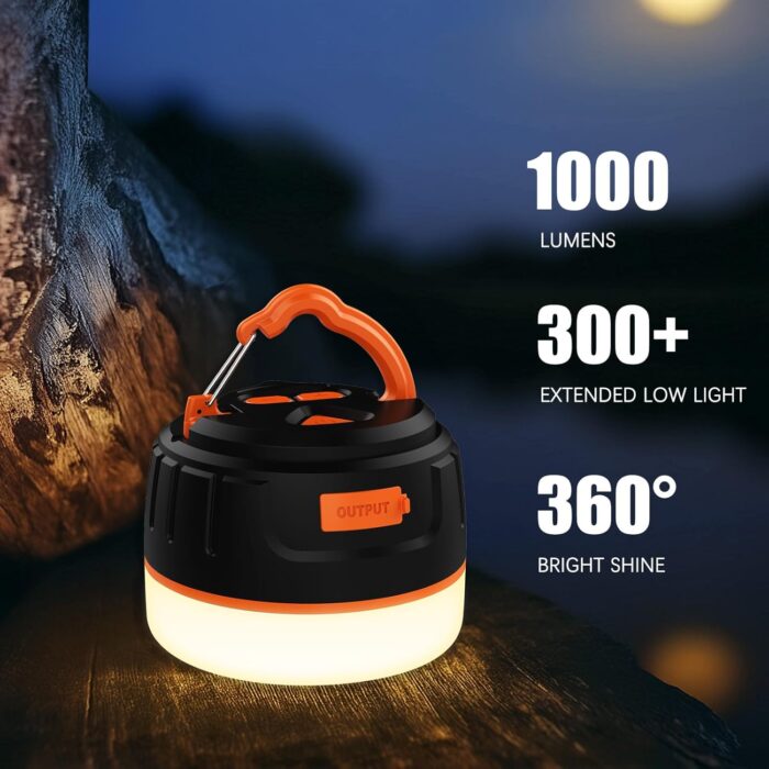Rechargeable LED Camping Lantern 1000LM, 300H Runtime, 6400mAh, IPX5 Waterproof Tent Light for Camping, Hiking, Power Outages, Home, Emergency Use - Standard Edition,Orange - Image 3