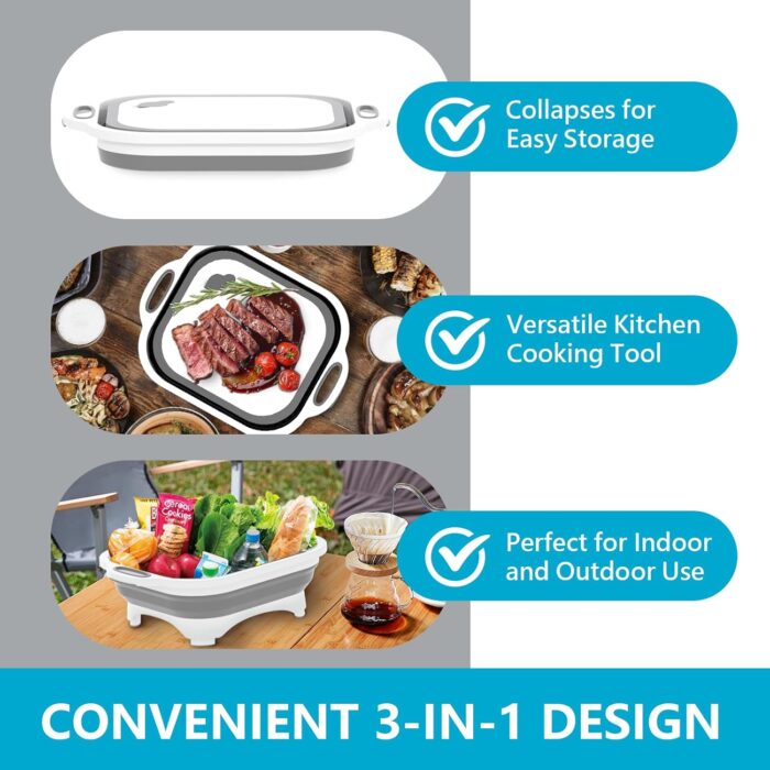 Collapsible Cutting Board,HI NINGER Camping cutting board with knife,Multifunctional Kitchen Vegetable Washing Basket Silicone Dish Tub for Camping Kitchen essentials/bbq prep tub/rv accessories - Image 2