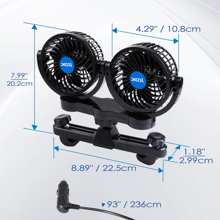 XOOL Electric Car Fans for Rear Seat Passenger Portable Fans Headrest 360 Degree Rotatable Backseat Car Fan 12V Cooling Air Fan with Stepless Speed Regulation for Vehicles, SUV, RV - Image 9